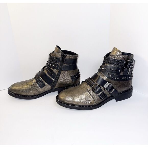 Freebird Leather Ankle Boots Western Boho Straps Buckle Studded Moto Rock 38/7.5 - Picture 6 of 16